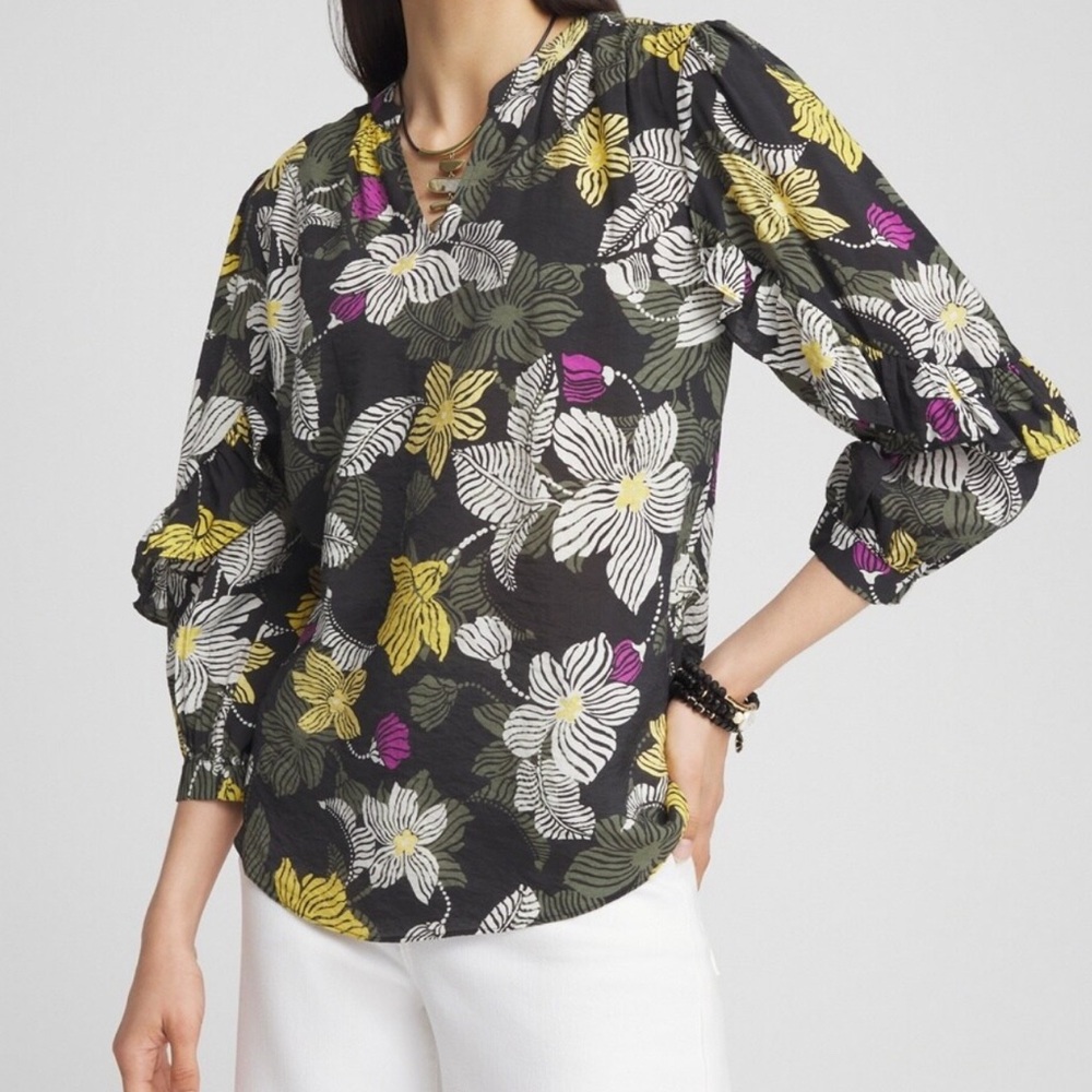 NWT Chico’s Botanical Zebra Multi Color Ruffle Sleeve Blouse 2.5